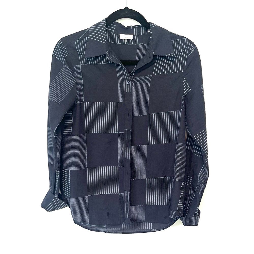 Ecru Navy and Light Blue Striped Button-down Shirt
